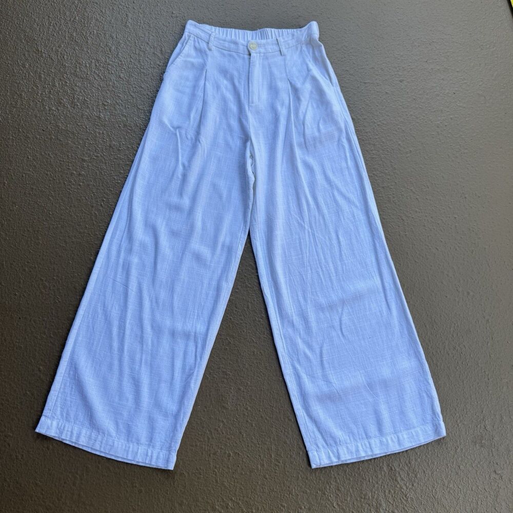 Solai  Linen/Polyester  Ivory White Pants Wide Leg Summer Beach Loose Fit Sz S - Picture 4 of 15